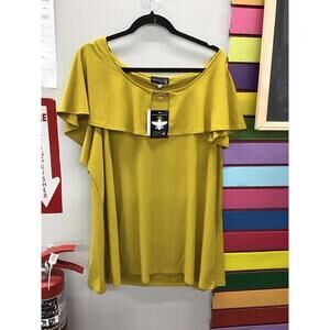 Antthony off shoulder layered pretty blouse chartreuse size 2X new from qvc
